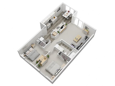 Floor plan for 2 beds, 1 bath, 865 sqft
